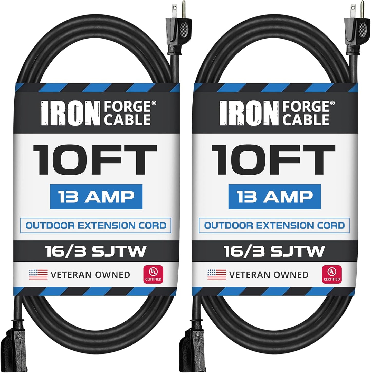 50 Ft Black Outdoor Extension Cord, 16/3, 50 Foot Outdoor Extension Cord, 3 Prong, Weatherproof - Great for outside Use