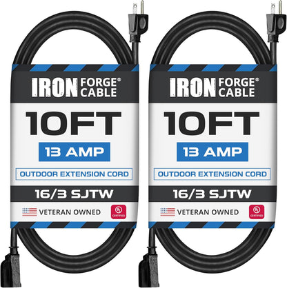 50 Ft Black Outdoor Extension Cord, 16/3, 50 Foot Outdoor Extension Cord, 3 Prong, Weatherproof - Great for outside Use