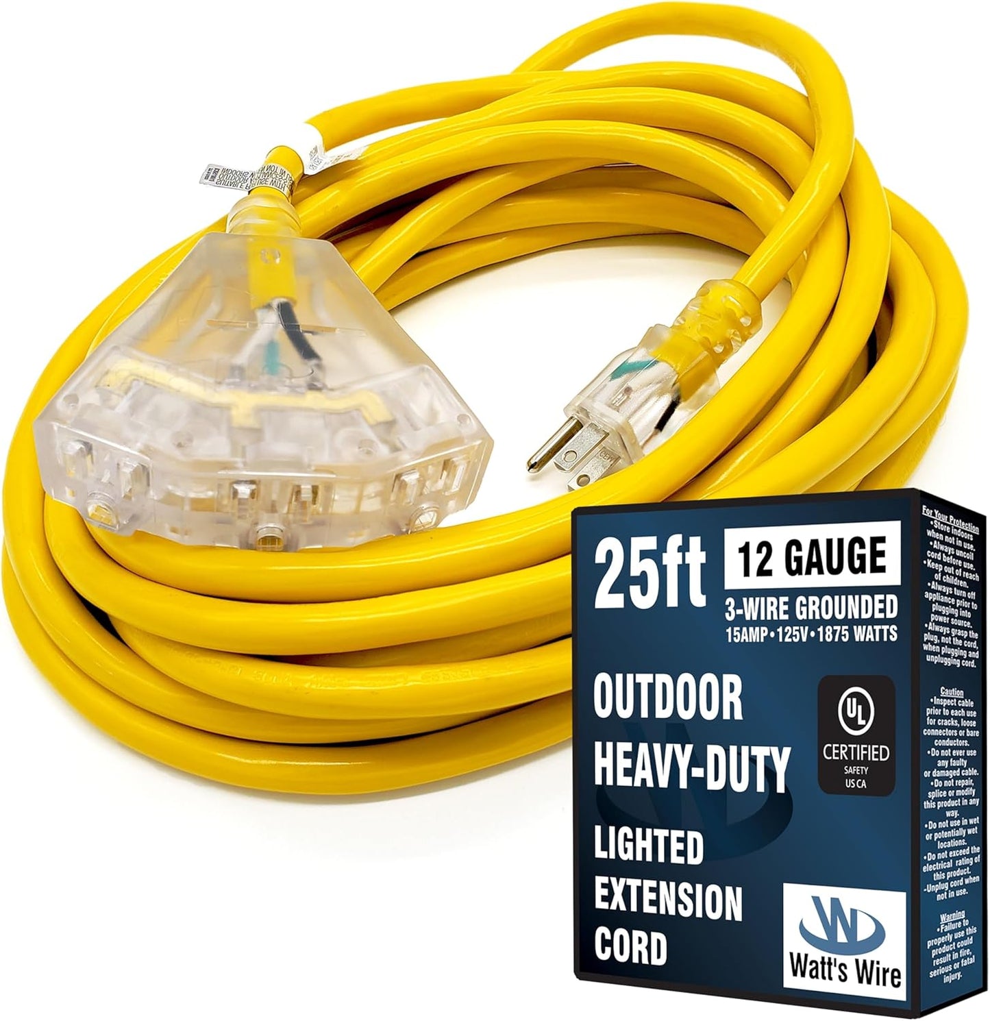 2 Ft - 12 Gauge Heavy Duty Extension Cord - 3 Outlet Lighted SJTW - Indoor/Outdoor Extension_Cord by  - 2' 12-Gauge Grounded 15 Amp Extensioncord Splitter