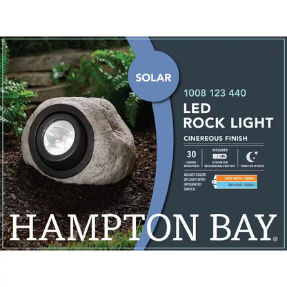 30 Lumen Gray Integrated LED Weather Resistant Outdoor Solar Rock Spotlight with Adjustable Lamp Head