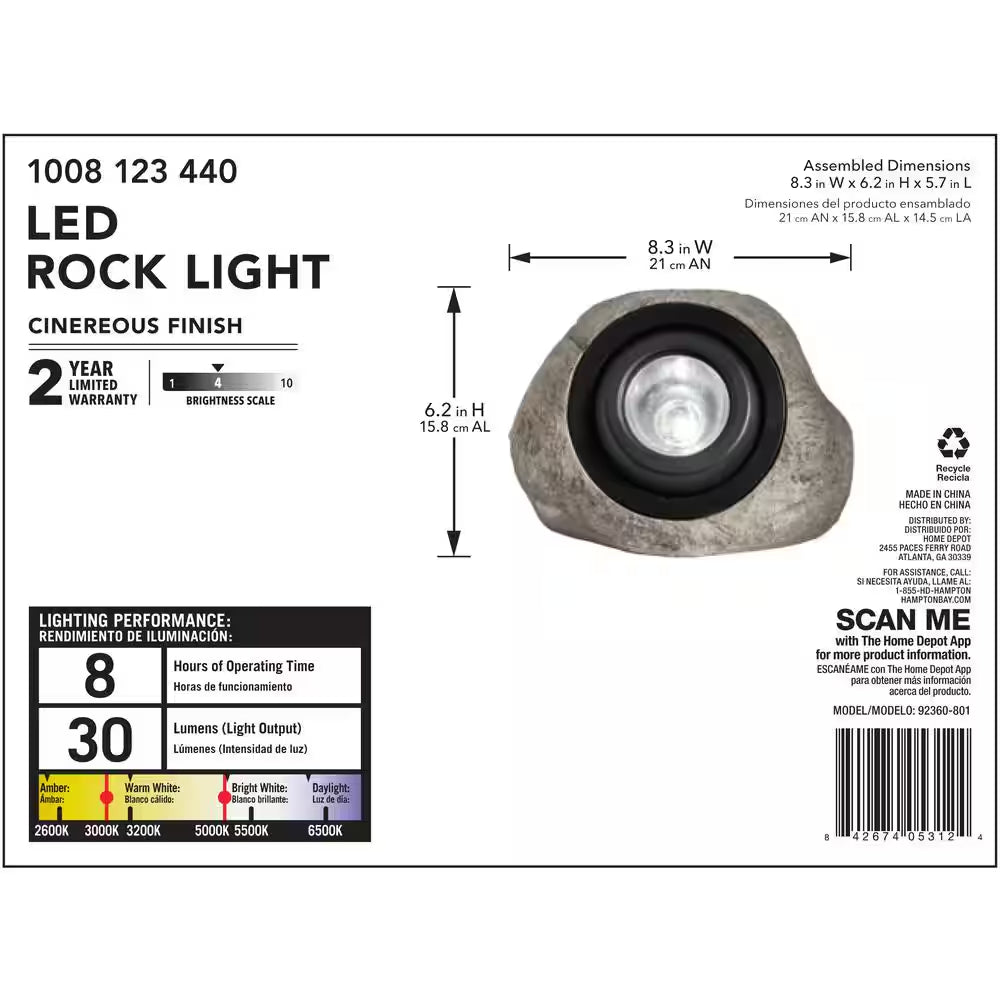 30 Lumen Gray Integrated LED Weather Resistant Outdoor Solar Rock Spotlight with Adjustable Lamp Head