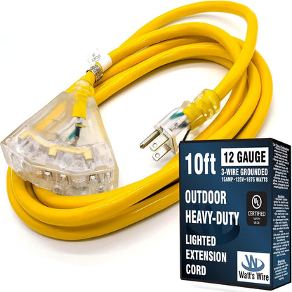 2 Ft - 12 Gauge Heavy Duty Extension Cord - 3 Outlet Lighted SJTW - Indoor/Outdoor Extension_Cord by  - 2' 12-Gauge Grounded 15 Amp Extensioncord Splitter