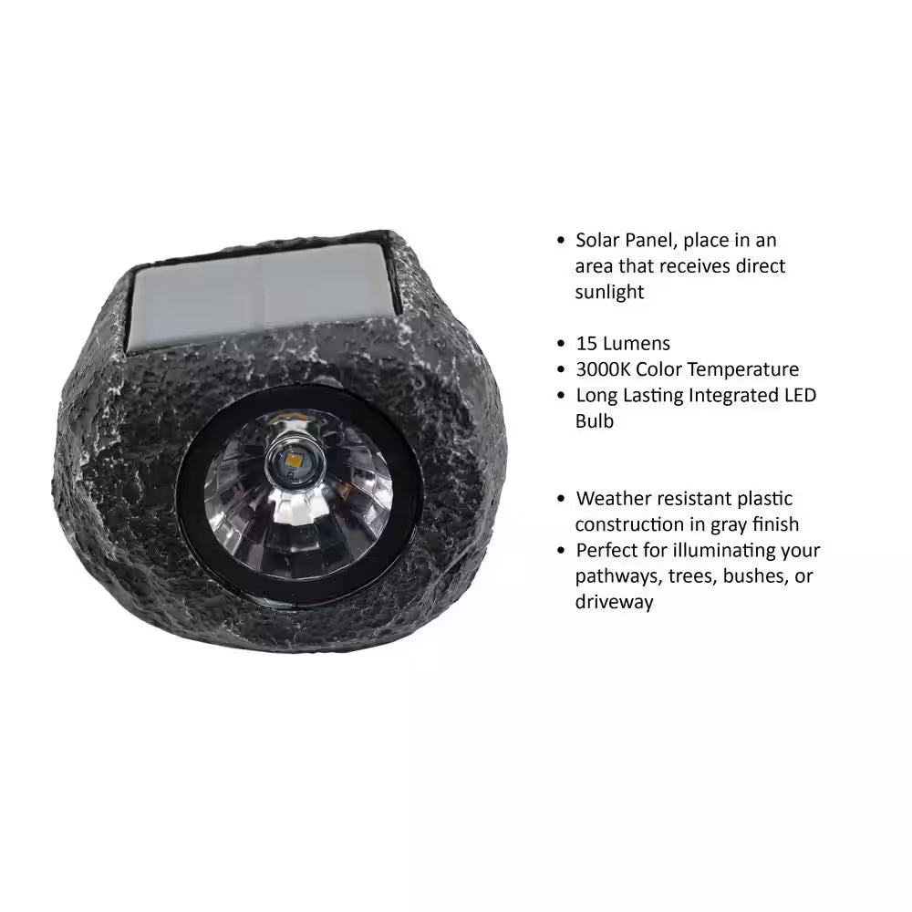 15 Lumen Gray LED Weather Resistant Outdoor Solar Mini Rock Spot Light