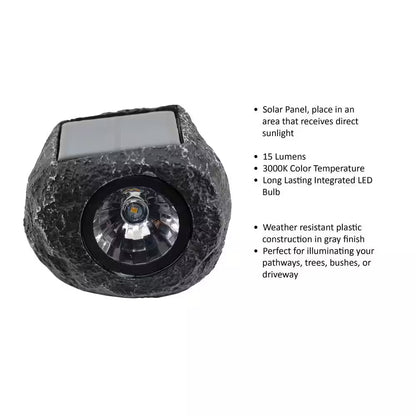 15 Lumen Gray LED Weather Resistant Outdoor Solar Mini Rock Spot Light