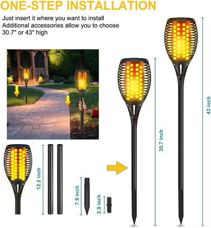 Solar Torch Lights, 43" Flickering Flames Outdoor Waterproof Landscape Decoration, Dusk to Dawn Auto On/Off Security for Yard Garden Pathway Driveway 4-Pack