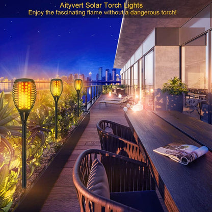 Solar Torch Lights, 43" Flickering Flames Outdoor Waterproof Landscape Decoration, Dusk to Dawn Auto On/Off Security for Yard Garden Pathway Driveway 4-Pack