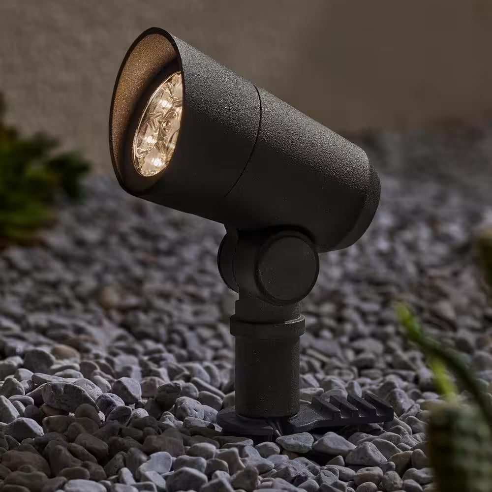 Low Voltage 327 Lumen Black Hardwired Integrated LED Outdoor Spotlight with Narrow Beam Angle