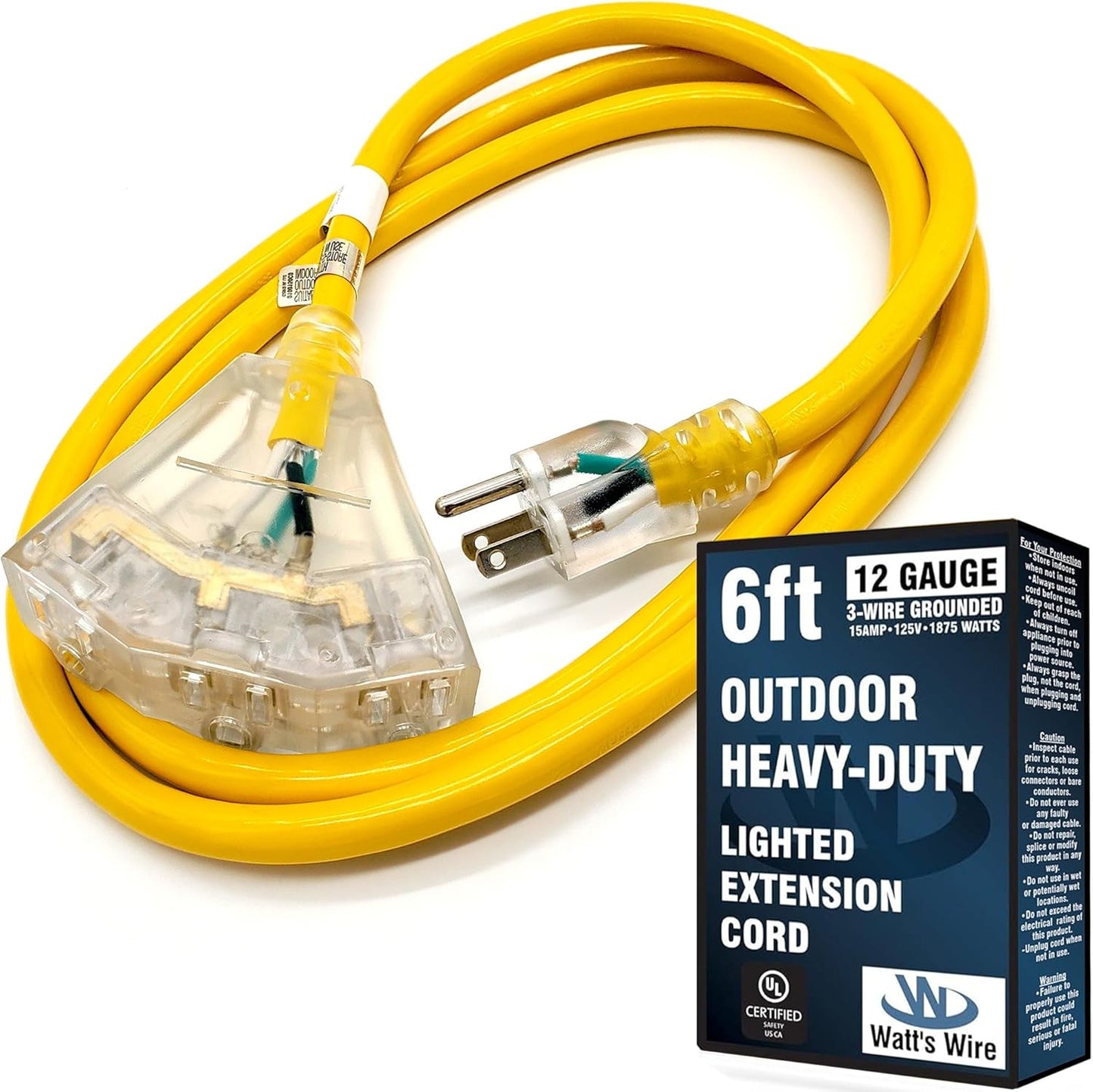 2 Ft - 12 Gauge Heavy Duty Extension Cord - 3 Outlet Lighted SJTW - Indoor/Outdoor Extension_Cord by  - 2' 12-Gauge Grounded 15 Amp Extensioncord Splitter
