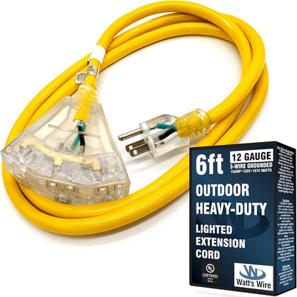 2 Ft - 12 Gauge Heavy Duty Extension Cord - 3 Outlet Lighted SJTW - Indoor/Outdoor Extension_Cord by  - 2' 12-Gauge Grounded 15 Amp Extensioncord Splitter
