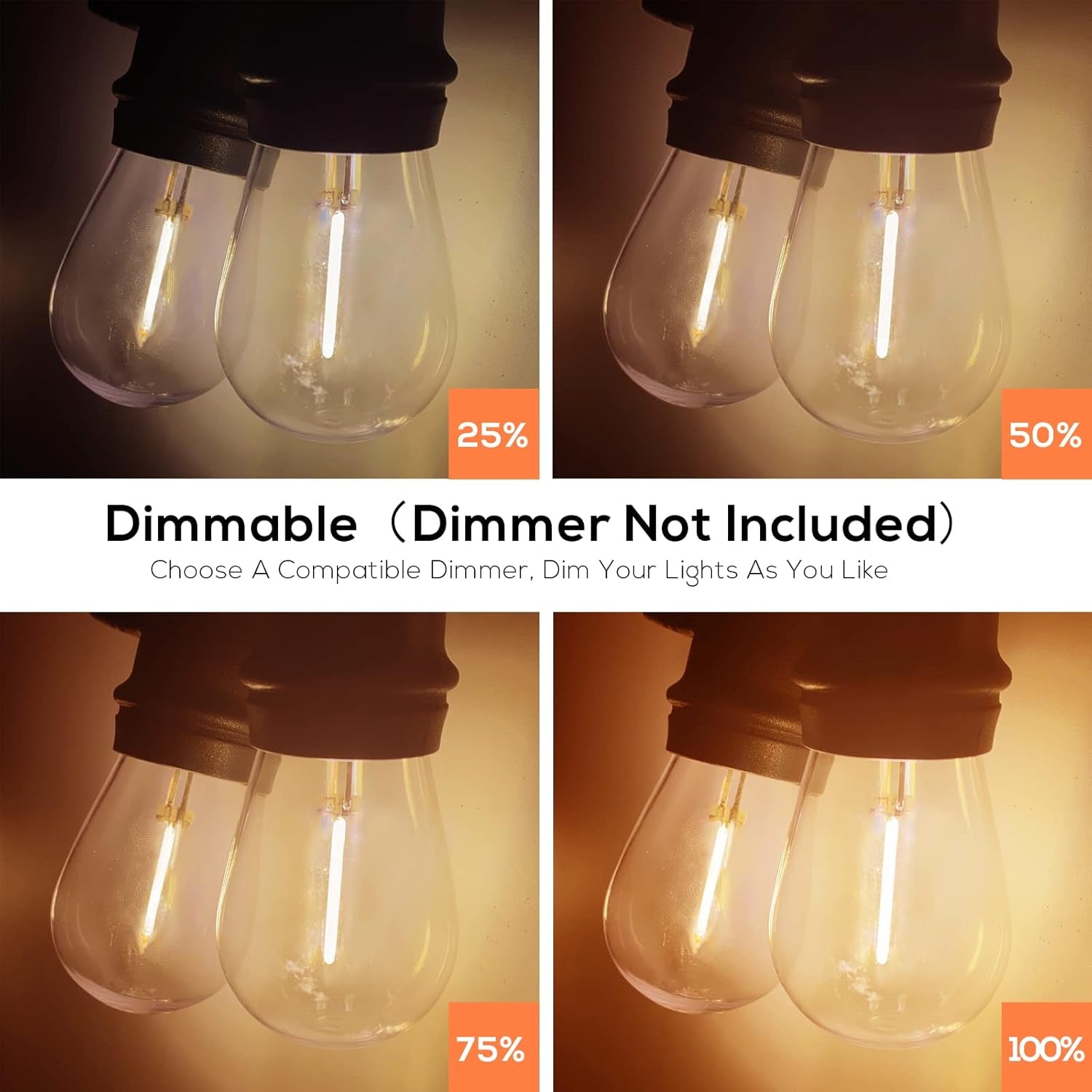 51FT Outdoor String Lights, Waterproof Patio Lights with 18 Shatterproof LED Bulb Hanging Light String, Black String Light Outdoor for Backyard, Garden, Porch, Cafe, Deck, Wedding, Party