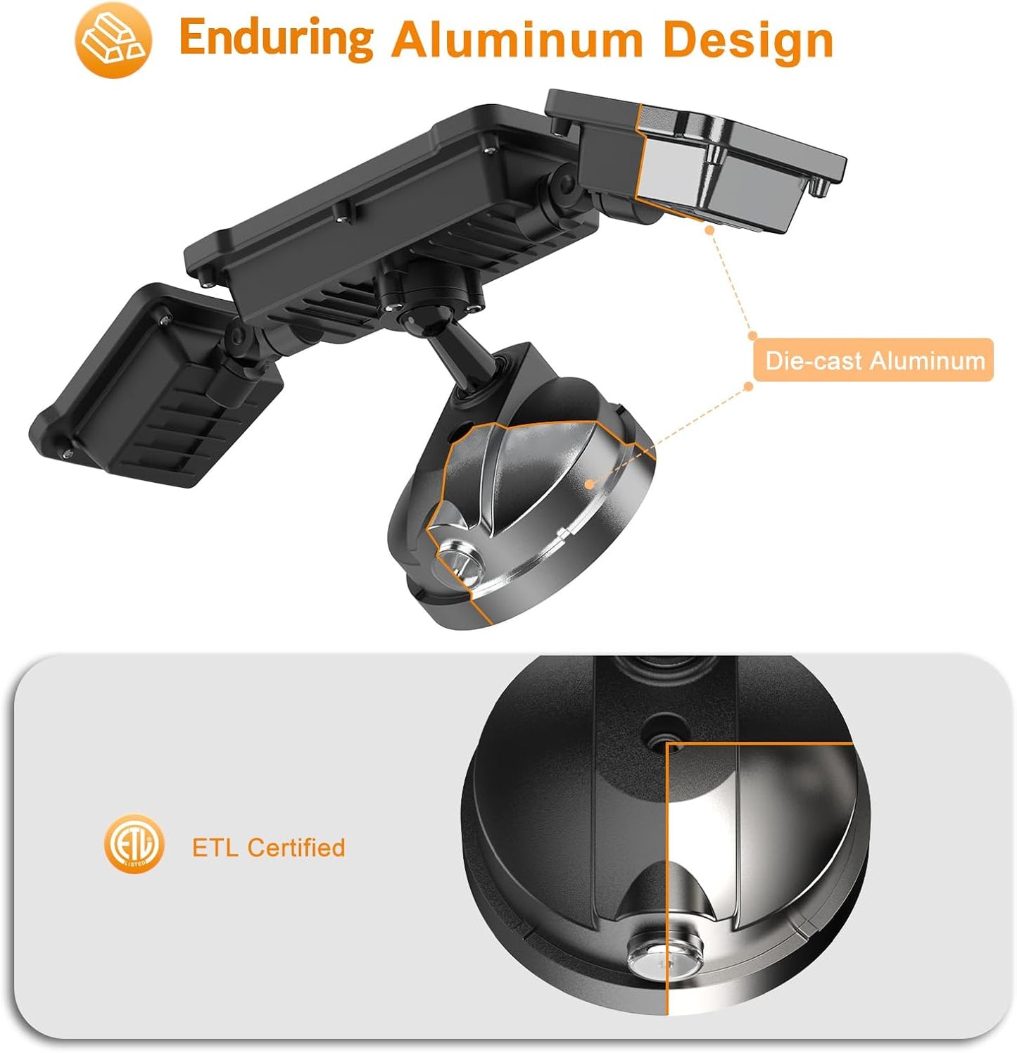 3500LM Dusk to Dawn LED Security Lights Outdoor, 35W Outdoor Flood Light with Photocell, 5500K, IP65 Waterproof 3 Head Exterior Light for Garage, Patio, Yard（Black）