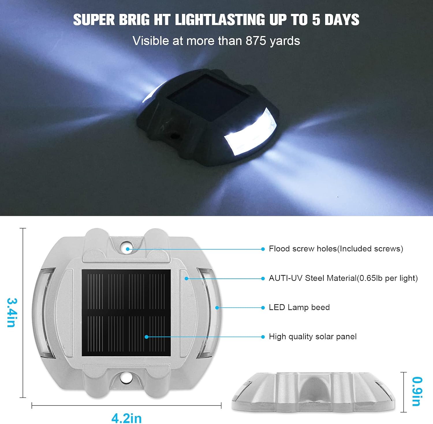 Solar Deck Lights – 12-Pack Heavy-Duty Outdoor LED Pathway Lighting, IP67 Waterproof, 72-Hour Runtime, 600mAh Battery | 6-LED Dock, Driveway & Step Light (White/Blue/Warm White)