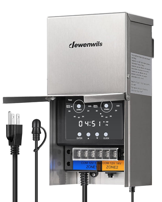 200W Low Voltage Landscape Lighting Transformer, 120V to 12V/14V, Outdoor Landscape Transformer with Photocell Sensor & Timer, Weatherproof, Multi Zone for Spotlight, Patio Light, ETL Listed