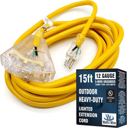 2 Ft - 12 Gauge Heavy Duty Extension Cord - 3 Outlet Lighted SJTW - Indoor/Outdoor Extension_Cord by  - 2' 12-Gauge Grounded 15 Amp Extensioncord Splitter
