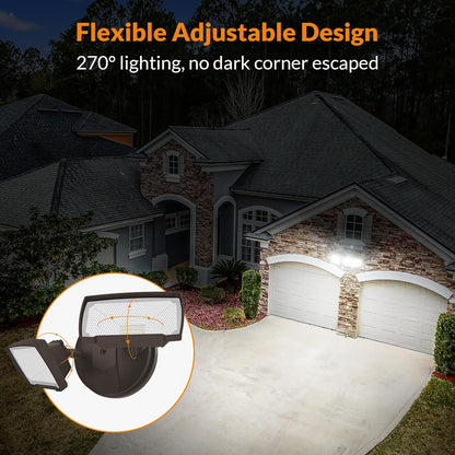 3000LM LED Flood Light Outdoor, Switch Controlled LED Security Light, 28W Exterior Lights with 2 Adjustable Heads, 5500K, IP65 Waterproof for Garage, Yard, Patio Brown