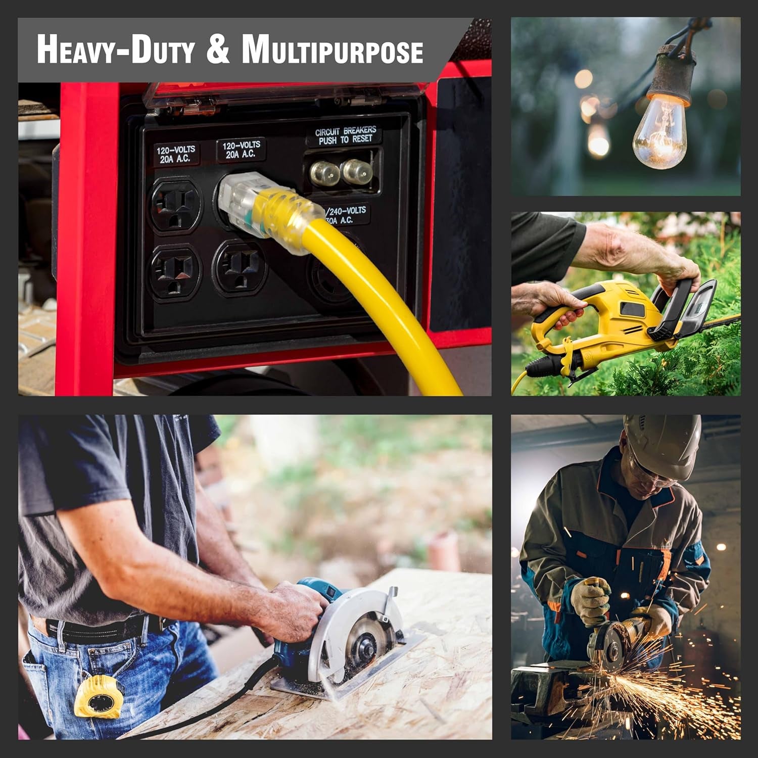 2 Ft - 12 Gauge Heavy Duty Extension Cord - 3 Outlet Lighted SJTW - Indoor/Outdoor Extension_Cord by  - 2' 12-Gauge Grounded 15 Amp Extensioncord Splitter