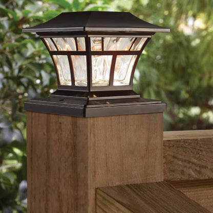 4X4 or 6X6 Mediterranean Bronze Integrated LED Outdoor Solar Deck Post Light