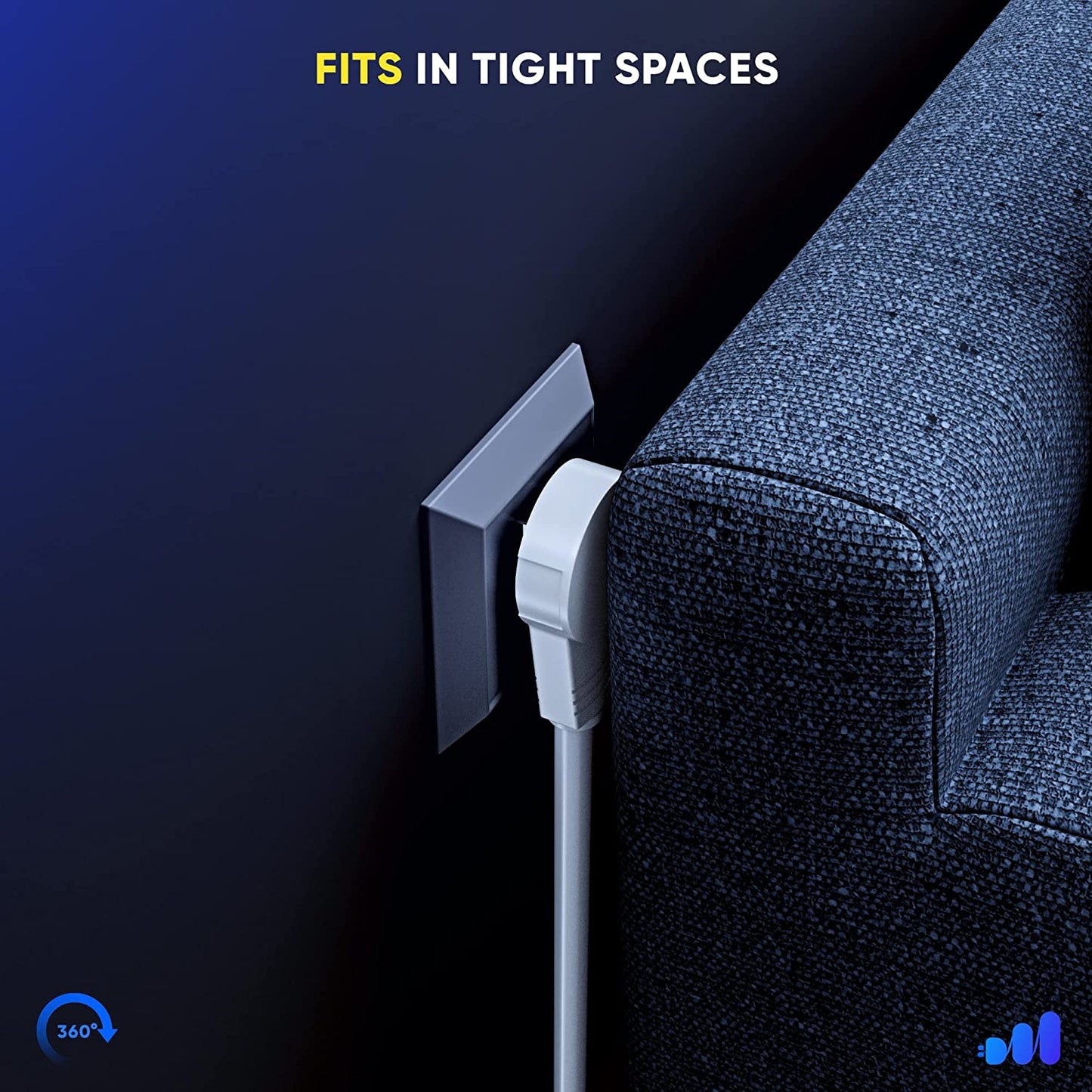 Extension Cord 15 Foot White Flat Plug, 360° Rotating Short Power Cord Single Outlet, Indoor 16 Gauge 3 Prong Grounded Wire UL Certified (15Ft White)