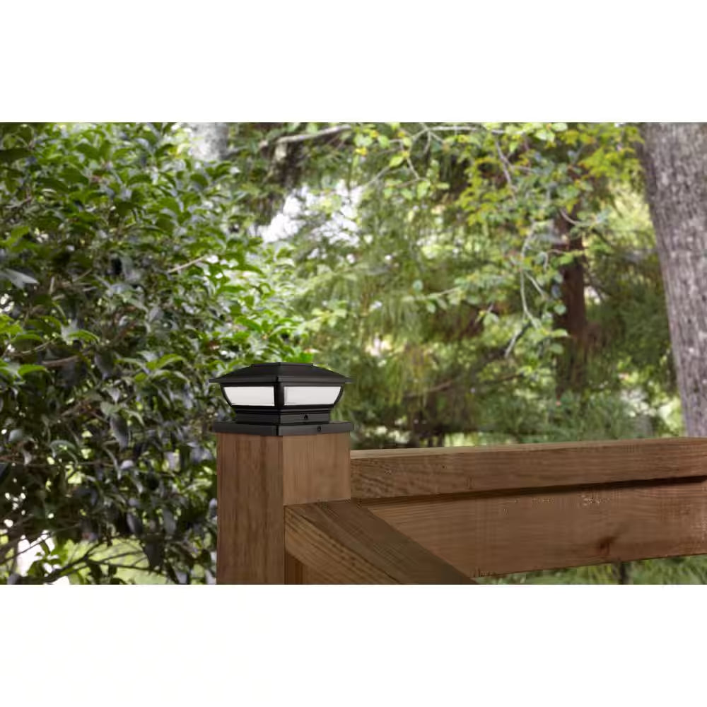 3.5 In. X 3.5 In. Black Integrated LED Plastic Outdoor Solar Post Cap Light with a 5.5 In. X 5.5 In. Adaptor (2-Pack)