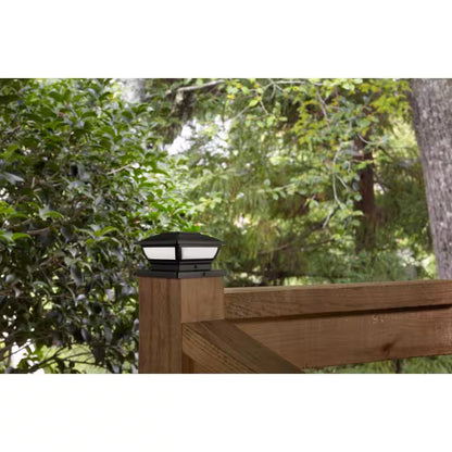 3.5 In. X 3.5 In. Black Integrated LED Plastic Outdoor Solar Post Cap Light with a 5.5 In. X 5.5 In. Adaptor (2-Pack)