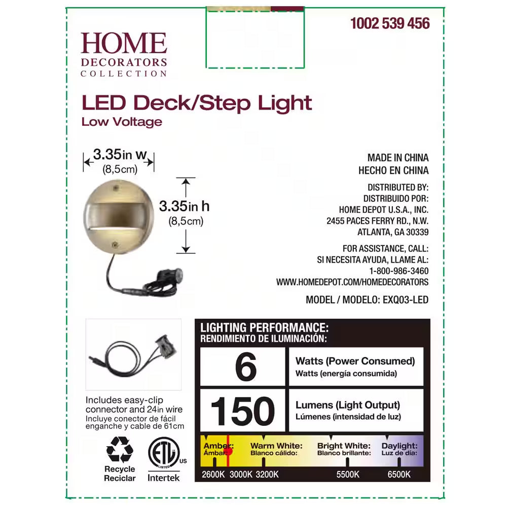 150 Lumen Low Voltage Brass Integrated LED Hardwired 2700K Warm White Outdoor Landscape Deck Light