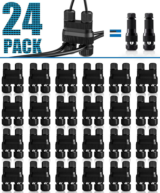 24-Pack Low Voltage Landscape Lighting Wire Connectors – Fastlock2 Waterproof Outdoor Cable Connectors for 12-22 Gauge Wires, No Splicing Required