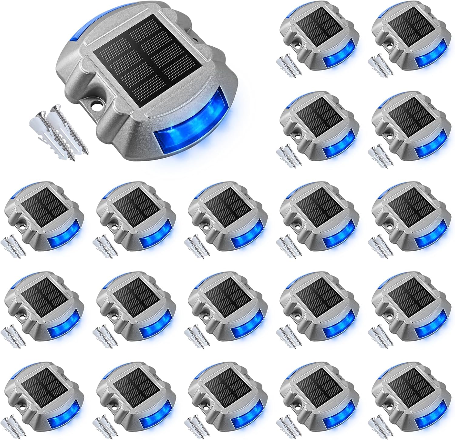 Solar Deck Lights – 12-Pack Heavy-Duty Outdoor LED Pathway Lighting, IP67 Waterproof, 72-Hour Runtime, 600mAh Battery | 6-LED Dock, Driveway & Step Light (White/Blue/Warm White)