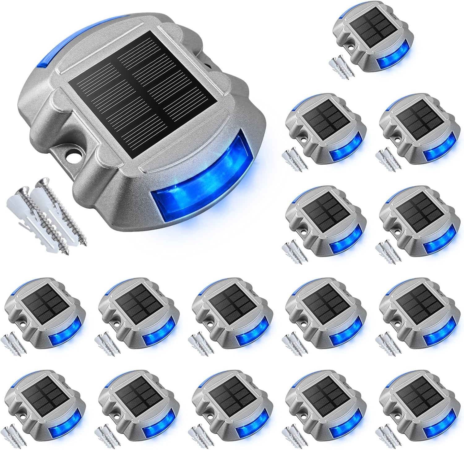 Solar Deck Lights – 12-Pack Heavy-Duty Outdoor LED Pathway Lighting, IP67 Waterproof, 72-Hour Runtime, 600mAh Battery | 6-LED Dock, Driveway & Step Light (White/Blue/Warm White)