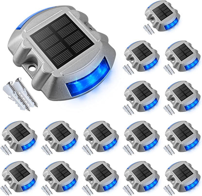 Solar Deck Lights – 12-Pack Heavy-Duty Outdoor LED Pathway Lighting, IP67 Waterproof, 72-Hour Runtime, 600mAh Battery | 6-LED Dock, Driveway & Step Light (White/Blue/Warm White)