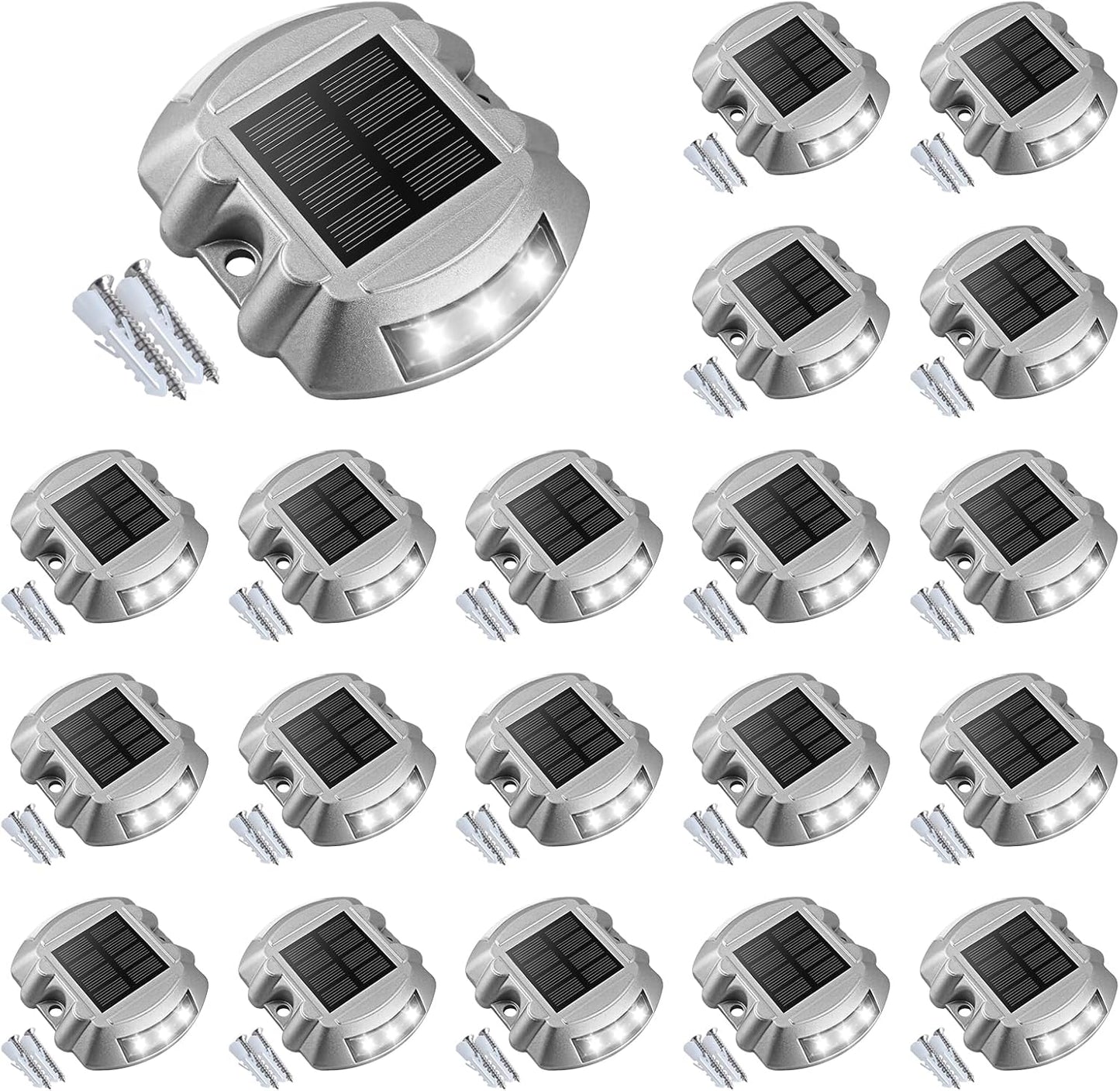 Solar Deck Lights – 12-Pack Heavy-Duty Outdoor LED Pathway Lighting, IP67 Waterproof, 72-Hour Runtime, 600mAh Battery | 6-LED Dock, Driveway & Step Light (White/Blue/Warm White)