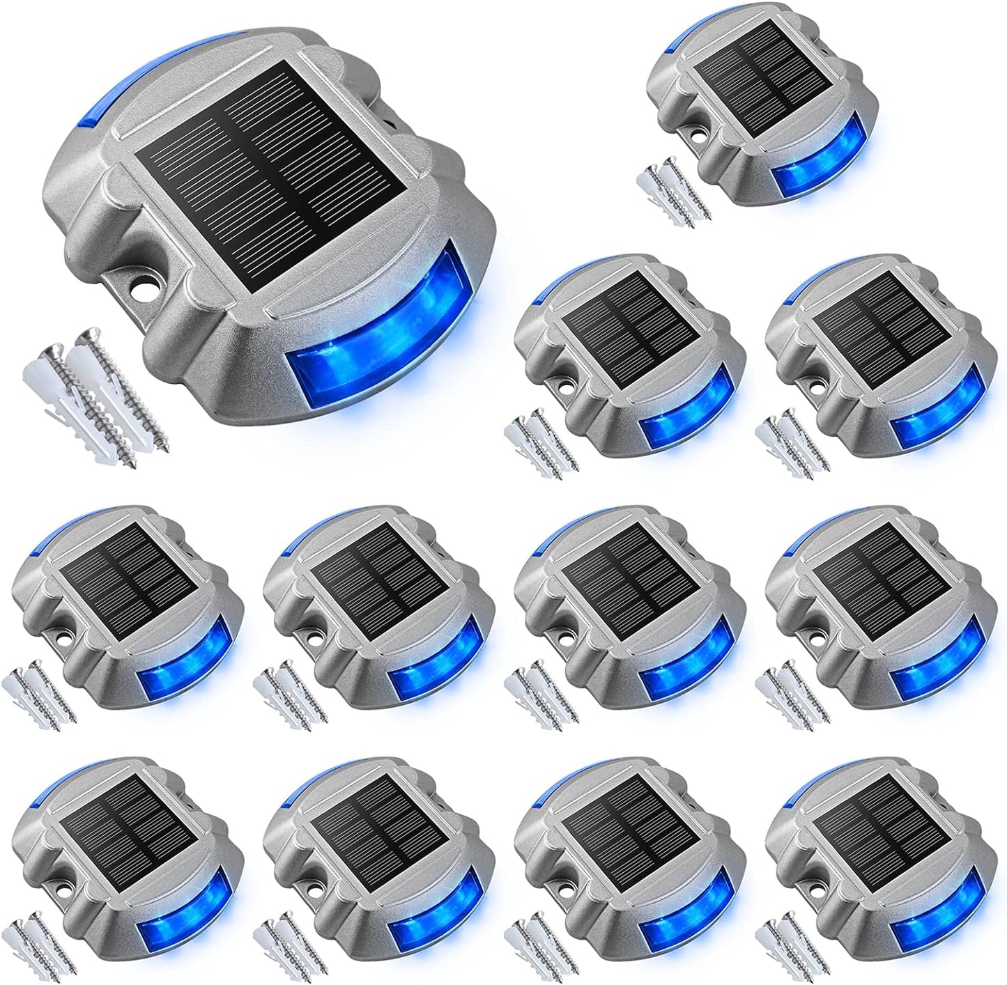Solar Deck Lights – 12-Pack Heavy-Duty Outdoor LED Pathway Lighting, IP67 Waterproof, 72-Hour Runtime, 600mAh Battery | 6-LED Dock, Driveway & Step Light (White/Blue/Warm White)