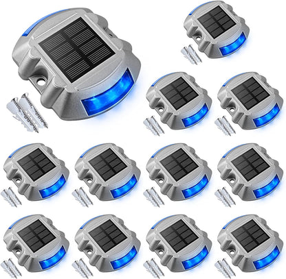 Solar Deck Lights – 12-Pack Heavy-Duty Outdoor LED Pathway Lighting, IP67 Waterproof, 72-Hour Runtime, 600mAh Battery | 6-LED Dock, Driveway & Step Light (White/Blue/Warm White)