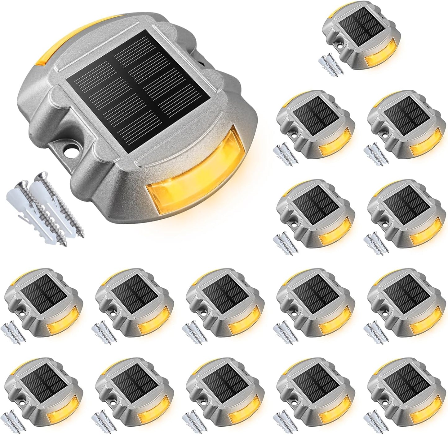 Solar Deck Lights – 12-Pack Heavy-Duty Outdoor LED Pathway Lighting, IP67 Waterproof, 72-Hour Runtime, 600mAh Battery | 6-LED Dock, Driveway & Step Light (White/Blue/Warm White)