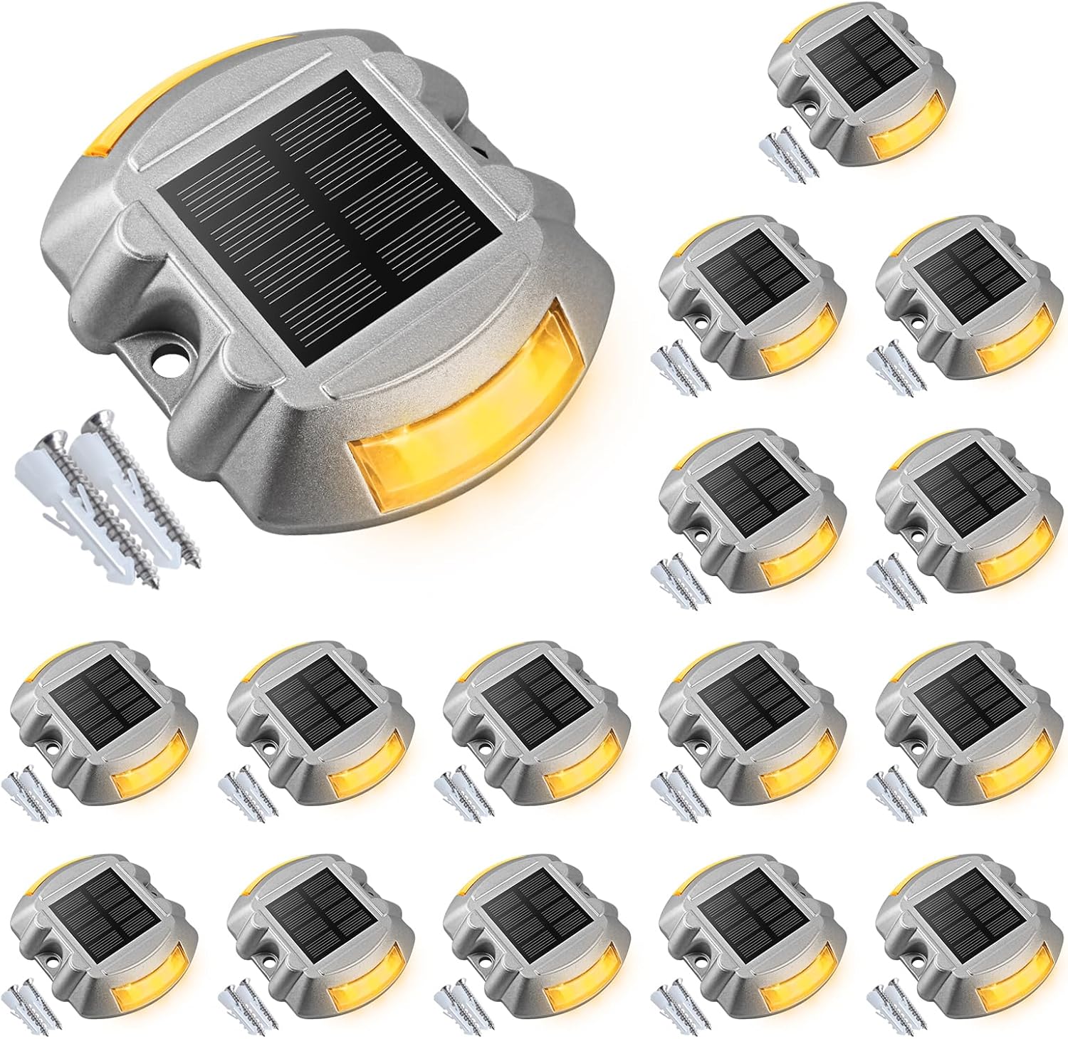Solar Deck Lights – 12-Pack Heavy-Duty Outdoor LED Pathway Lighting, IP67 Waterproof, 72-Hour Runtime, 600mAh Battery | 6-LED Dock, Driveway & Step Light (White/Blue/Warm White)
