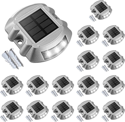 Solar Deck Lights – 12-Pack Heavy-Duty Outdoor LED Pathway Lighting, IP67 Waterproof, 72-Hour Runtime, 600mAh Battery | 6-LED Dock, Driveway & Step Light (White/Blue/Warm White)