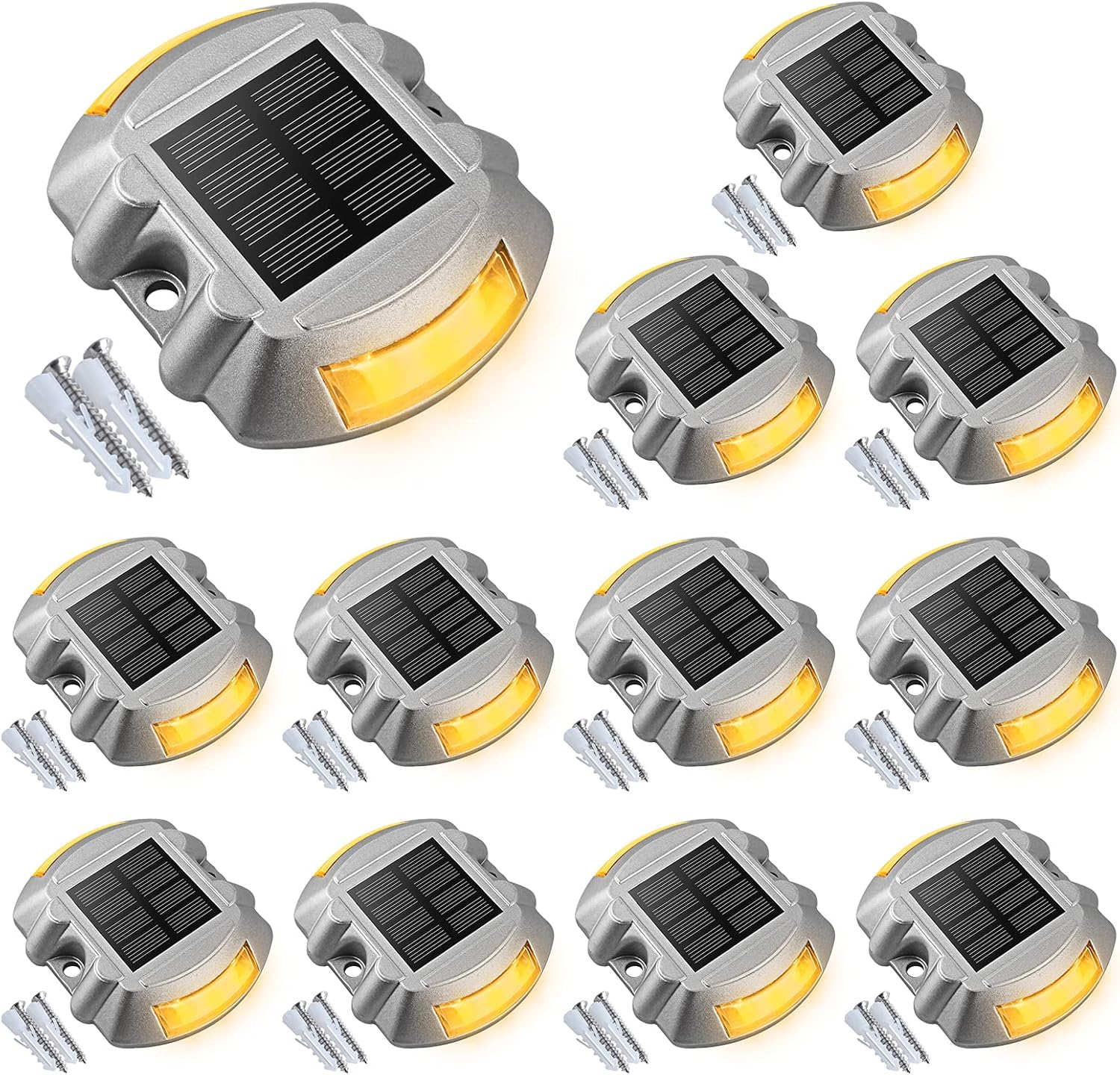 Solar Deck Lights – 12-Pack Heavy-Duty Outdoor LED Pathway Lighting, IP67 Waterproof, 72-Hour Runtime, 600mAh Battery | 6-LED Dock, Driveway & Step Light (White/Blue/Warm White)