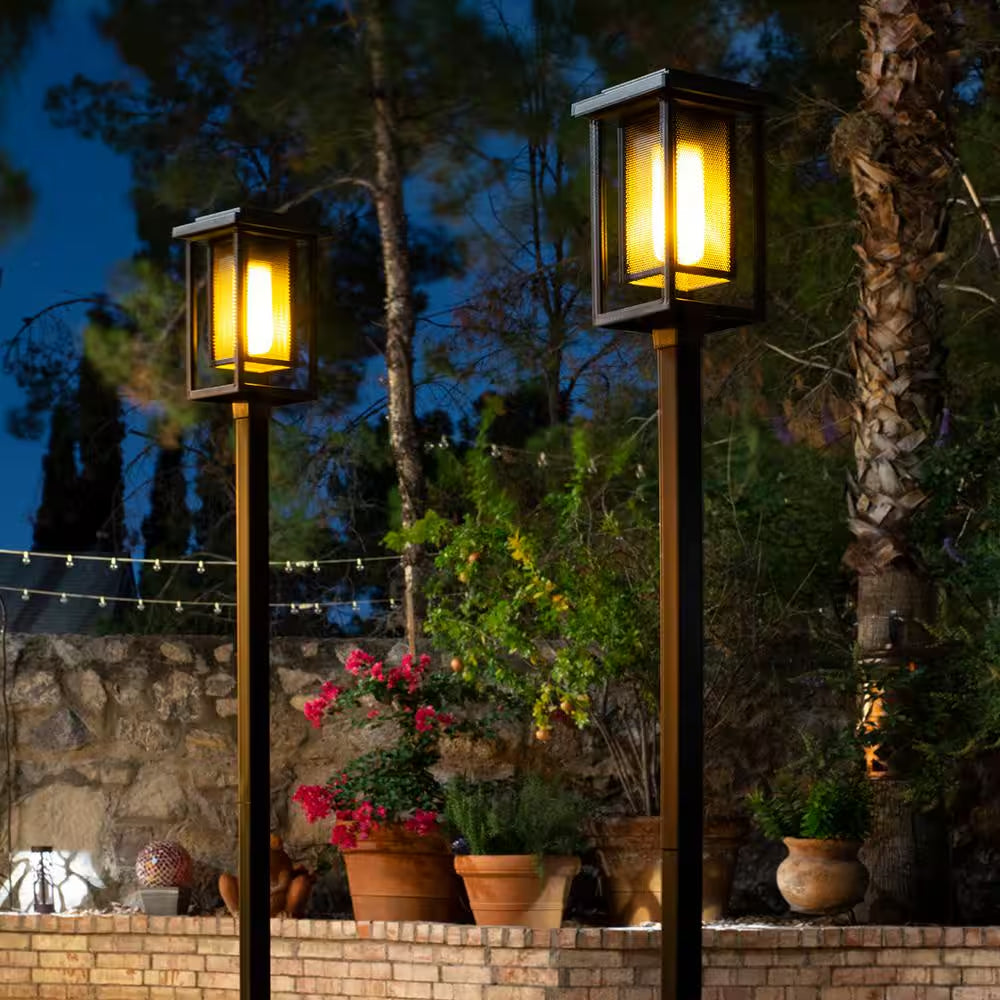 Ambrose Solar 6 Lumens Matte Black Integrated LED Modern Flicker Flame Torch Path Light (2-Pack); Weather Resistant