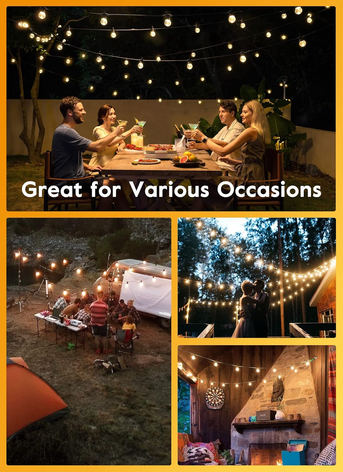 38Ft Outdoor String Lights with Remote & 15 Shatterproof LED Bulbs - Waterproof Patio Hanging Lights for Porch Balcony Bistro Cafe