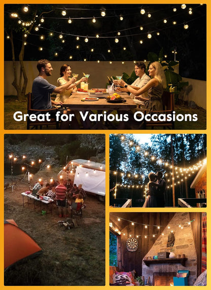 38Ft Outdoor String Lights with Remote & 15 Shatterproof LED Bulbs - Waterproof Patio Hanging Lights for Porch Balcony Bistro Cafe
