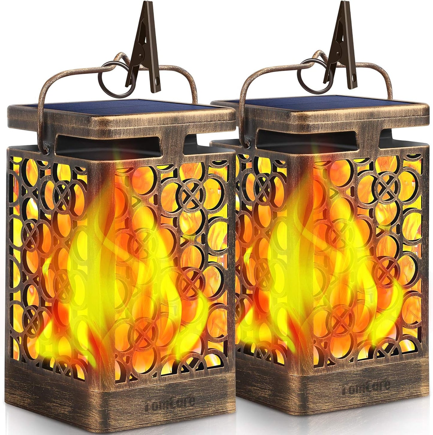 Solar Lanterns Outdoor Upgraded Flickering Flame Waterproof Hanging Lanterns Decorative Solar Powered LED Christmas Lights for Patio Deck Yard, 2 Pack