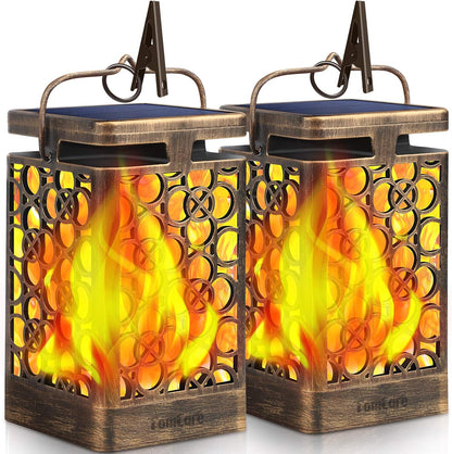 Solar Lanterns Outdoor Upgraded Flickering Flame Waterproof Hanging Lanterns Decorative Solar Powered LED Christmas Lights for Patio Deck Yard, 2 Pack