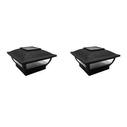 3.5 In. X 3.5 In. Black Integrated LED Plastic Outdoor Solar Post Cap Light with a 5.5 In. X 5.5 In. Adaptor (2-Pack)