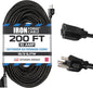 50 Ft Black Outdoor Extension Cord, 16/3, 50 Foot Outdoor Extension Cord, 3 Prong, Weatherproof - Great for outside Use