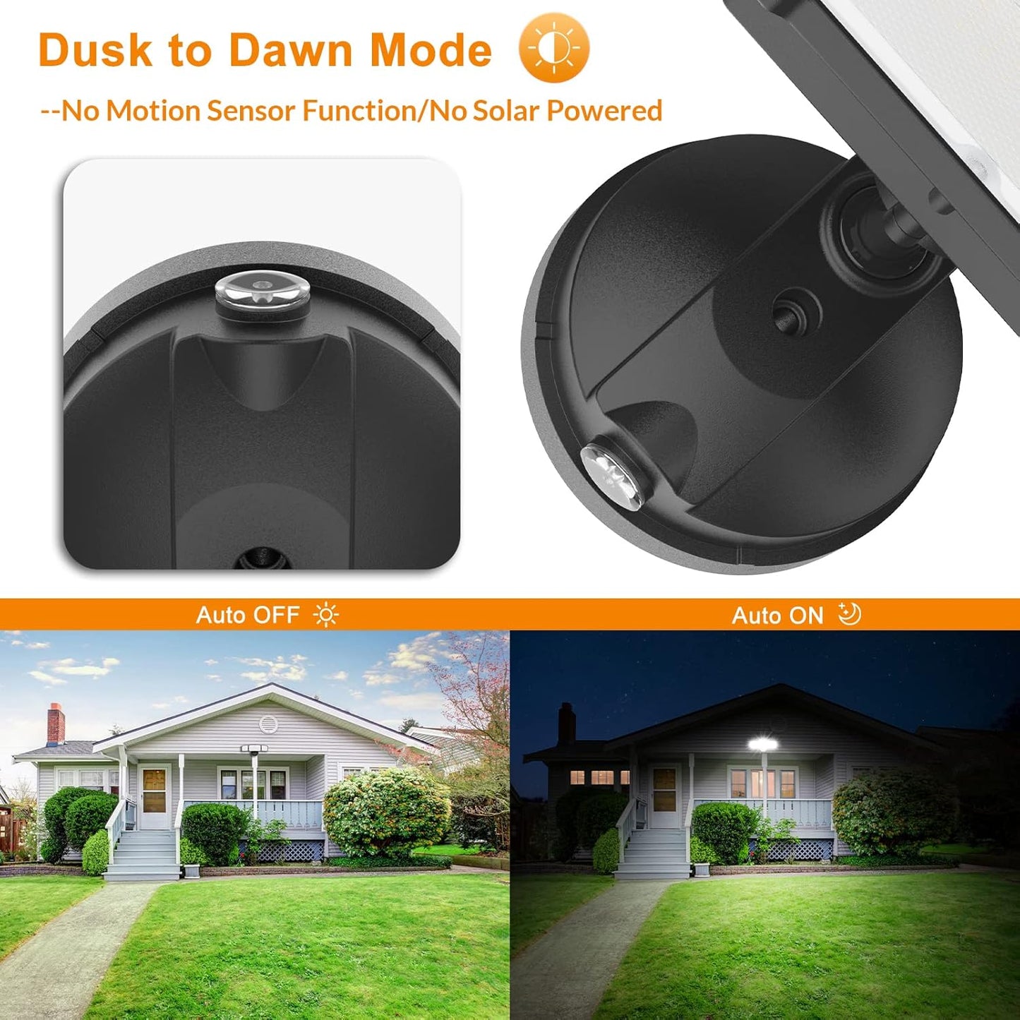 3500LM Dusk to Dawn LED Security Lights Outdoor, 35W Outdoor Flood Light with Photocell, 5500K, IP65 Waterproof 3 Head Exterior Light for Garage, Patio, Yard（Black）