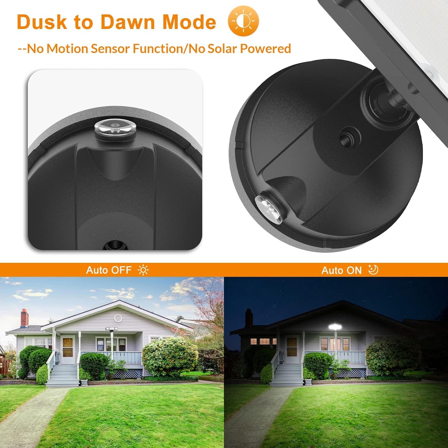 3500LM Dusk to Dawn LED Security Lights Outdoor, 35W Outdoor Flood Light with Photocell, 5500K, IP65 Waterproof 3 Head Exterior Light for Garage, Patio, Yard（Black）