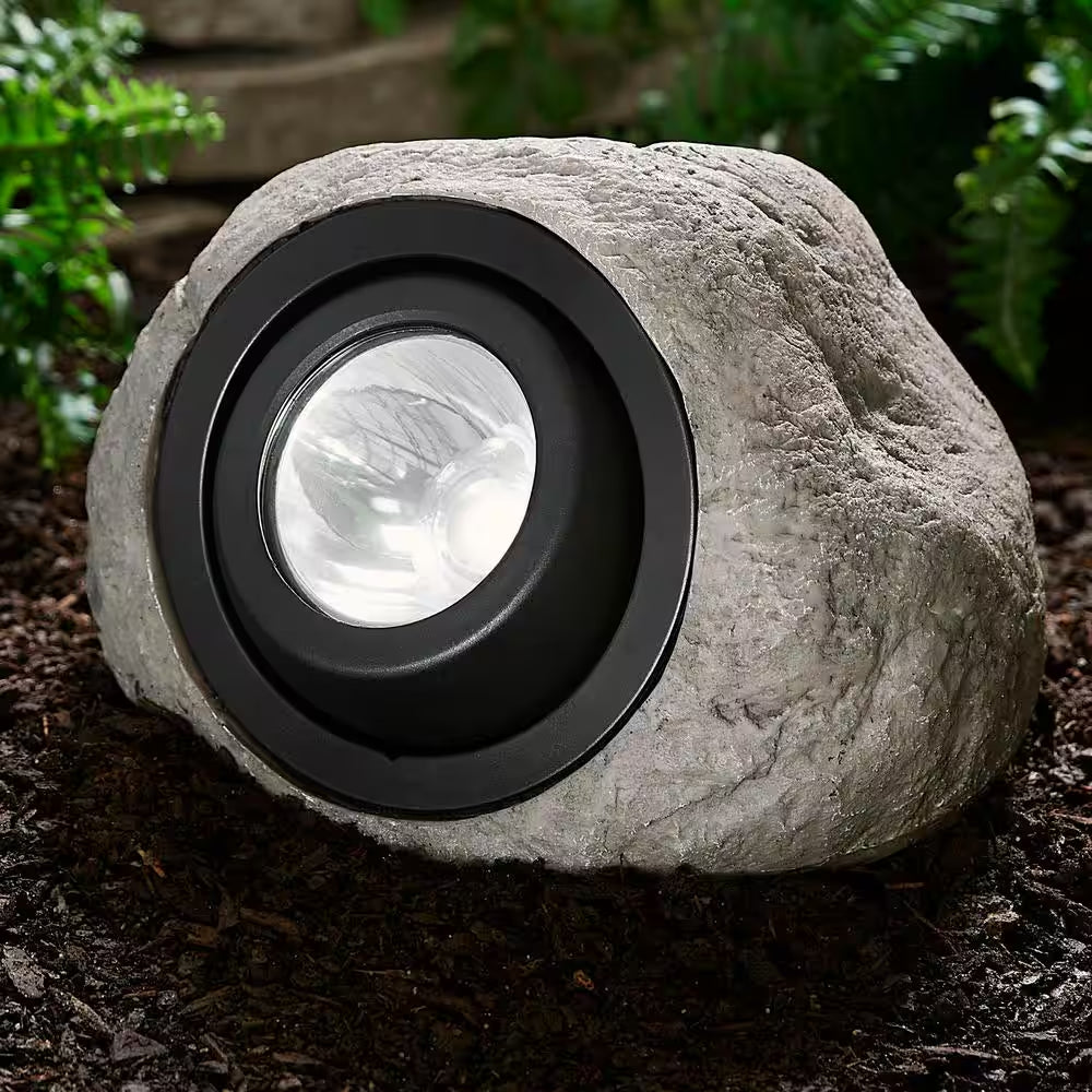30 Lumen Gray Integrated LED Weather Resistant Outdoor Solar Rock Spotlight with Adjustable Lamp Head