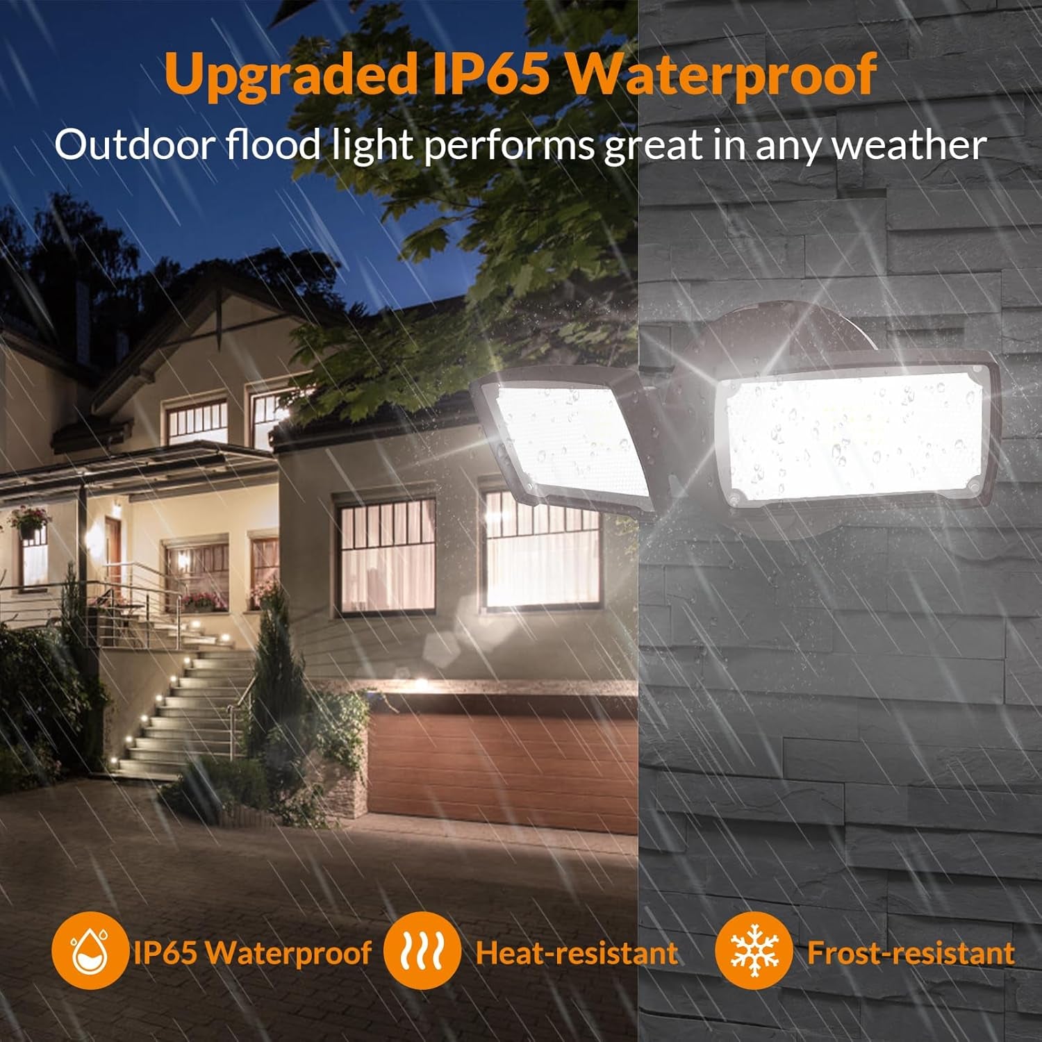 3000LM LED Flood Light Outdoor, Switch Controlled LED Security Light, 28W Exterior Lights with 2 Adjustable Heads, 5500K, IP65 Waterproof for Garage, Yard, Patio Brown