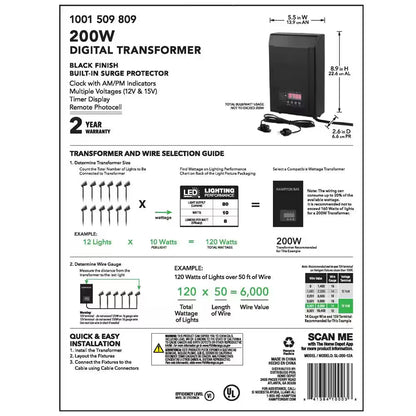 Low-Voltage 200-Watt Landscape Lighting Transformer with Dusk to Dawn Sensor
