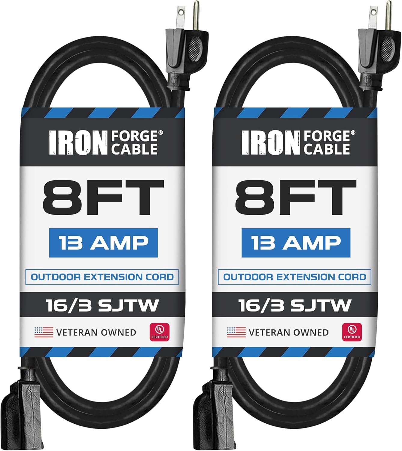 50 Ft Black Outdoor Extension Cord, 16/3, 50 Foot Outdoor Extension Cord, 3 Prong, Weatherproof - Great for outside Use