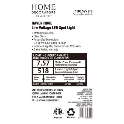 Havenridge 400 Lumen Low Voltage Bronze Hardwired Integrated LED Weather Resistant Outdoor Spotlight